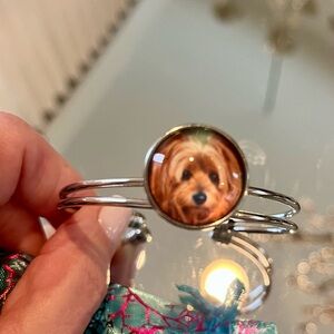 Silver Yorkie Portrait Bangle Bracelet